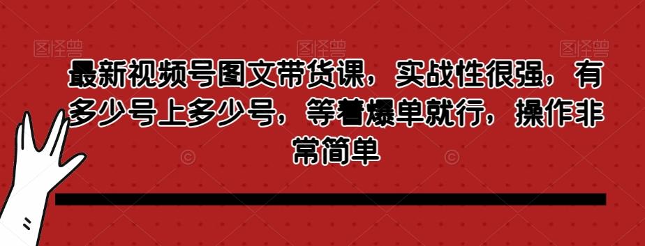 最新视频号图文带货课，实战性很强，有多少号上多少号，等着爆单就行，操作非常简单-点子口袋网