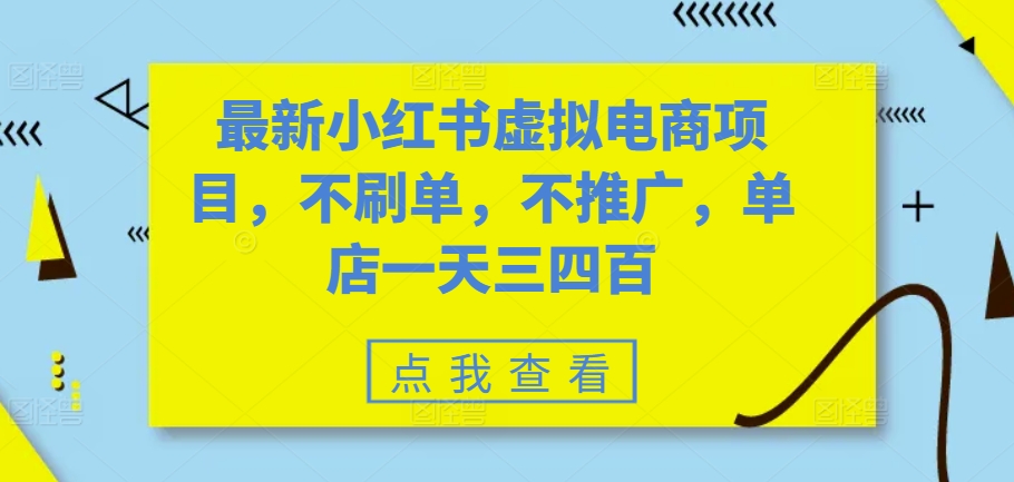 最新小红书虚拟电商项目，不刷单，不推广，单店一天三四百-点子口袋网