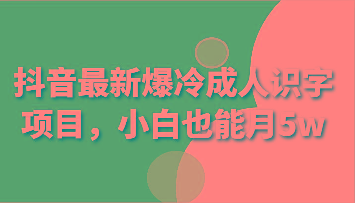 抖音最新爆冷成人识字项目，小白也能月5w-点子口袋网