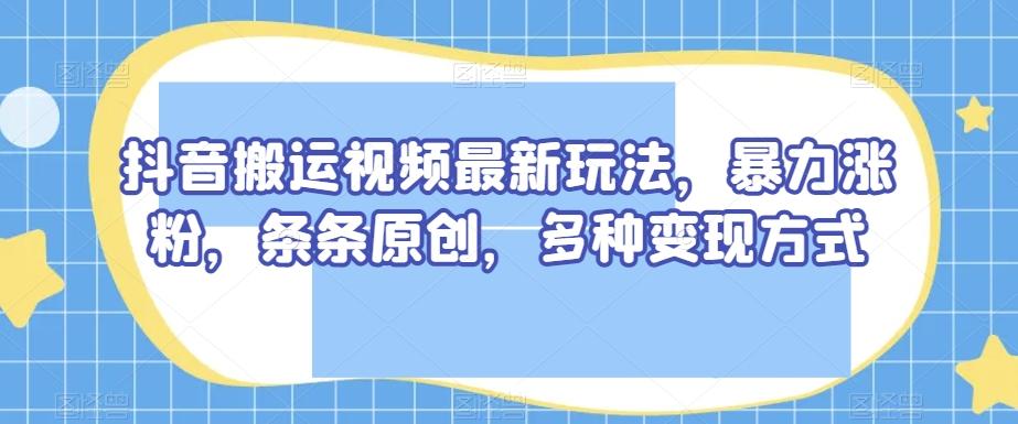 抖音搬运视频最新玩法，暴力涨粉，条条原创，多种变现方式【揭秘】-点子口袋网