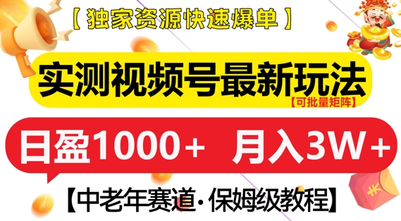 实测视频号最新玩法，中老年赛道，独家资源，月入过W+【揭秘】-点子口袋网