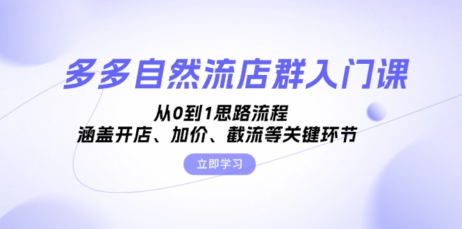 多多自然流店群入门课，从0到1思路流程，涵盖开店、加价、截流等关键环节-点子口袋网