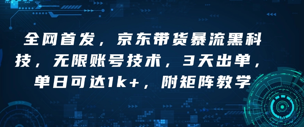 全网首发，京东带货暴流黑科技，无限账号技术，3天出单，单日可达1k+，附矩阵教学【揭秘】-点子口袋网