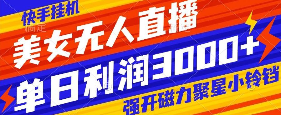 快手挂机，美女无人直播，强开磁力聚星小铃铛，日入3000+-点子口袋网