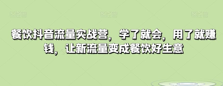 餐饮抖音流量实战营，学了就会，用了就赚钱，让新流量变成餐饮好生意-点子口袋网