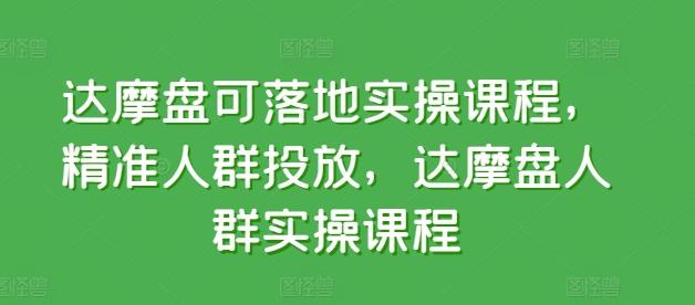 达摩盘可落地实操课程，精准人群投放，达摩盘人群实操课程-点子口袋网