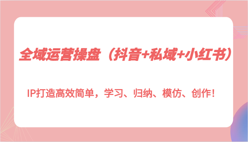 全域运营操盘(抖音+私域+小红书)IP打造高效简单，学习、归纳、模仿、创作！-点子口袋网