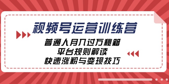 视频号运营训练营：普通人月入过万秘籍，平台规则解读，快速涨粉与变现-点子口袋网