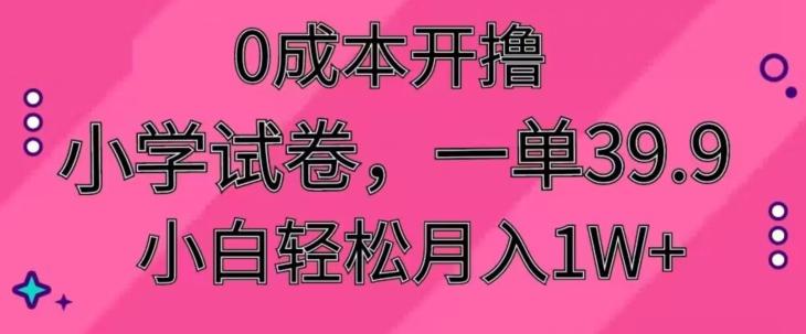 0成本开撸，小学试卷，一单39.9，小白轻松月入1W+-点子口袋网