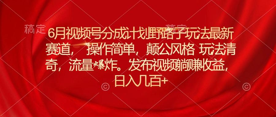 6月视频号分成计划野路子玩法最新赛道操作简单，颠公风格玩法清奇，流...-点子口袋网