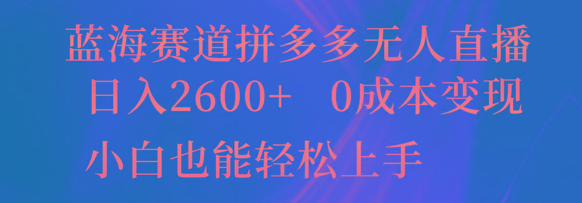 蓝海赛道拼多多无人直播，日入2600+，0成本变现，小白也能轻松上手-点子口袋网