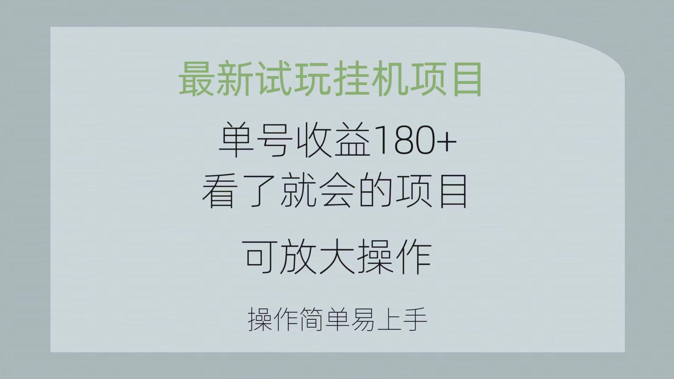 最新试玩挂机项目 单号收益180+看了就会的项目，可放大操作 操作简单易...-点子口袋网