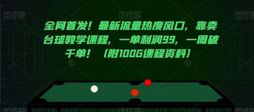 全网首发！最新流量热度风口，靠卖台球教学课程，一单利润99，一周破千单！（附100G课程资料）-点子口袋网