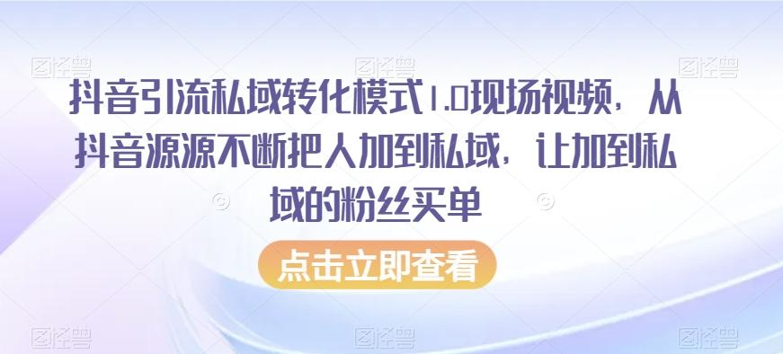 抖音引流私域转化模式1.0现场视频，从抖音源源不断把人加到私域，让加到私域的粉丝买单-点子口袋网