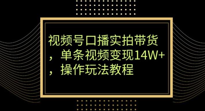 视频号口播实拍带货，单条视频变现14W+，操作玩法教程-点子口袋网