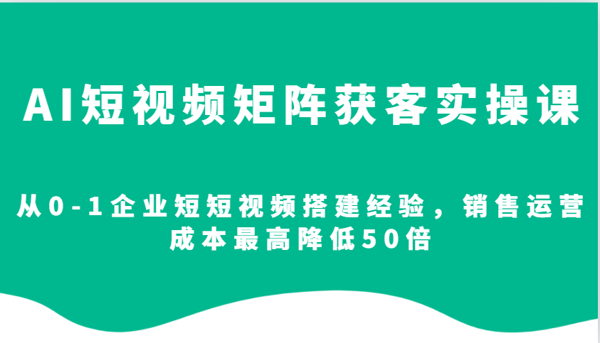 AI短视频矩阵获客实操课，从0-1企业短短视频搭建经验，销售运营成本最高降低50倍-点子口袋网