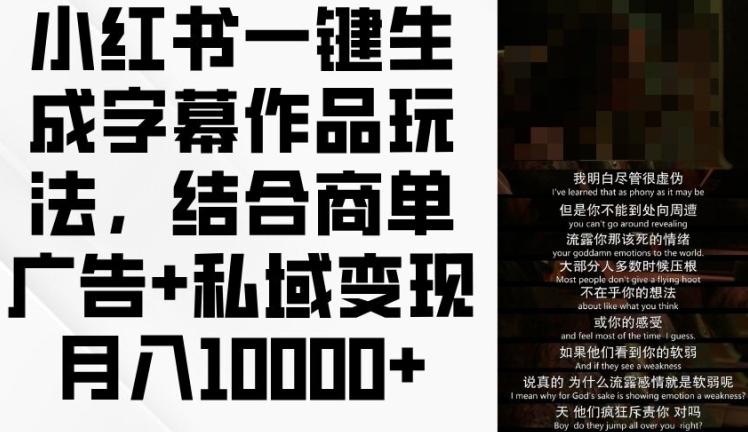 小红书一键生成字幕作品玩法，结合商单广告+私域变现月入1w+【揭秘】-点子口袋网