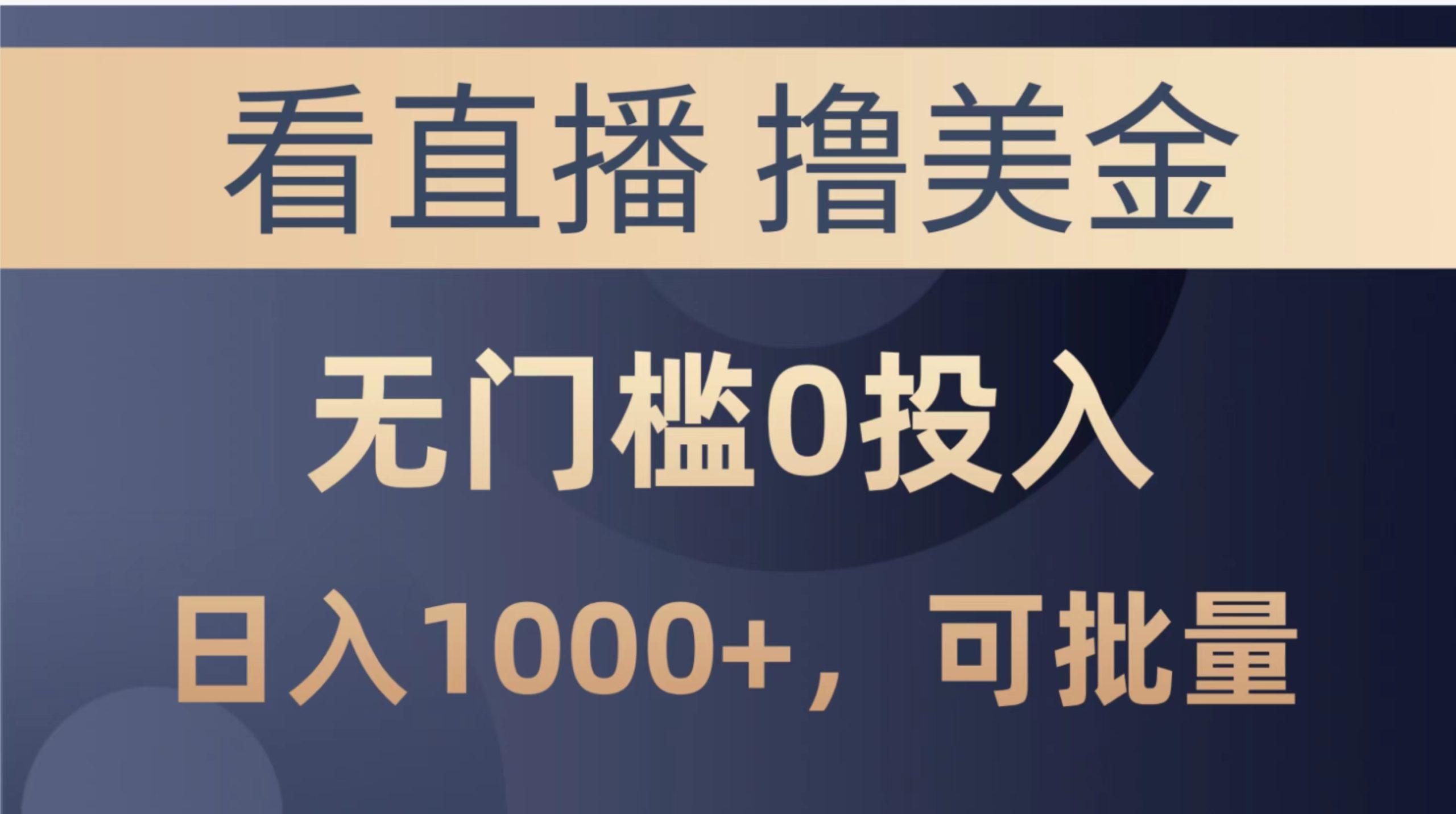 最新看直播撸美金项目，无门槛0投入，单日可达1000+，可批量复制-点子口袋网