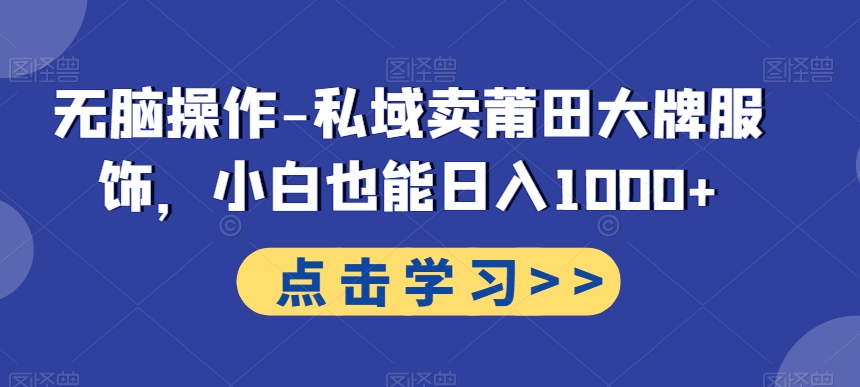 无脑操作-私域卖莆田大牌服饰，小白也能日入1000+-点子口袋网