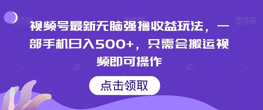 视频号最新无脑强撸收益玩法，一部手机日入500+，只需会搬运视频即可操作-点子口袋网