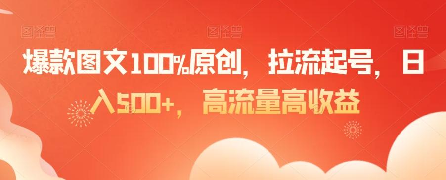 爆款图文100%原创，拉流起号，日入500+，高流量高收益【揭秘】-点子口袋网