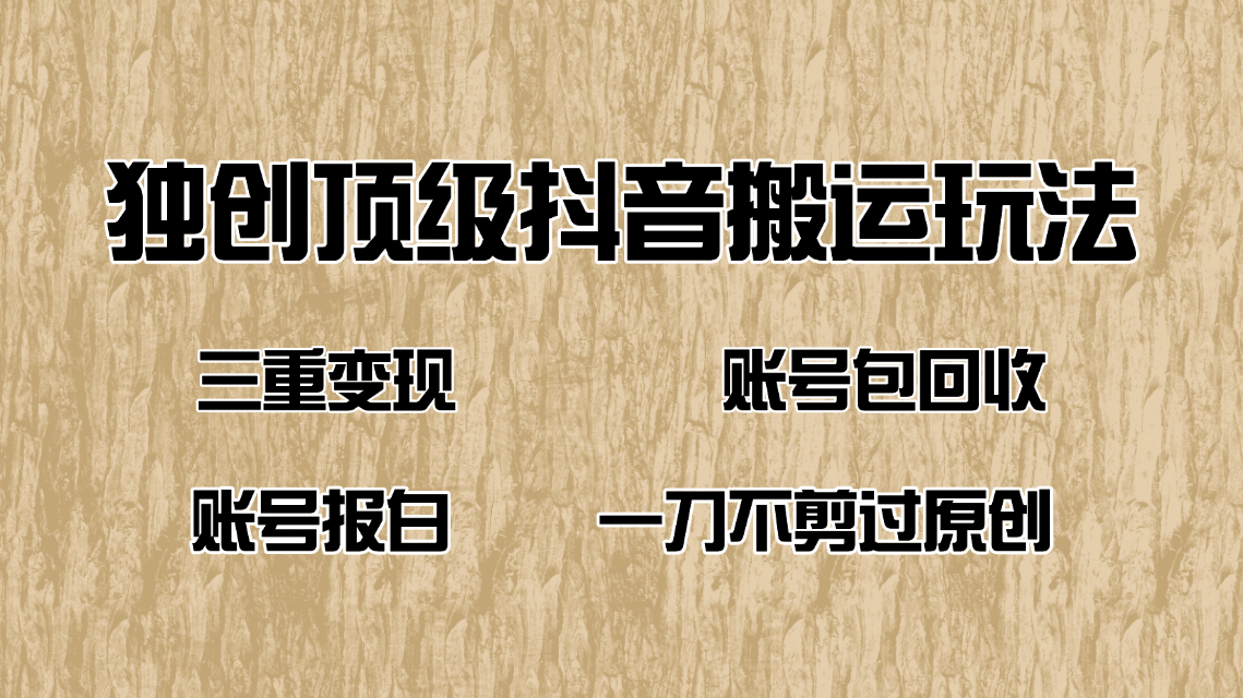 抖音短剧纯搬运玩法，三重变现，账号包回收，账号报白一刀不剪过原创-点子口袋网