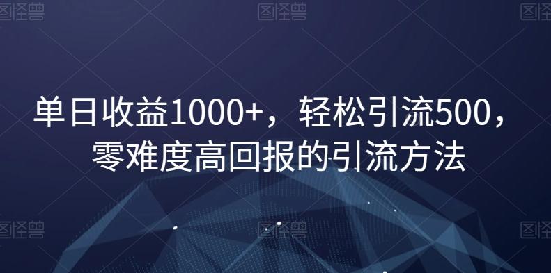 单日收益1000+，轻松引流500，零难度高回报的引流方法【揭秘】-点子口袋网