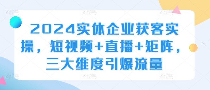 2024实体企业获客实操，短视频+直播+矩阵，三大维度引爆流量-点子口袋网