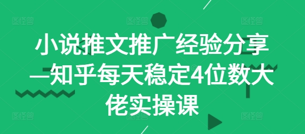 小说推文推广经验分享—知乎每天稳定4位数大佬实操课-点子口袋网