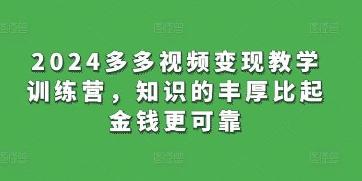 2024多多视频变现教学训练营，知识的丰厚比起金钱更可靠-点子口袋网