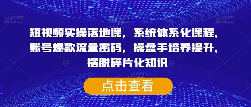 短视频实操落地课，系统体系化课程，账号爆款流量密码，操盘手培养提升，摆脱碎片化知识-点子口袋网