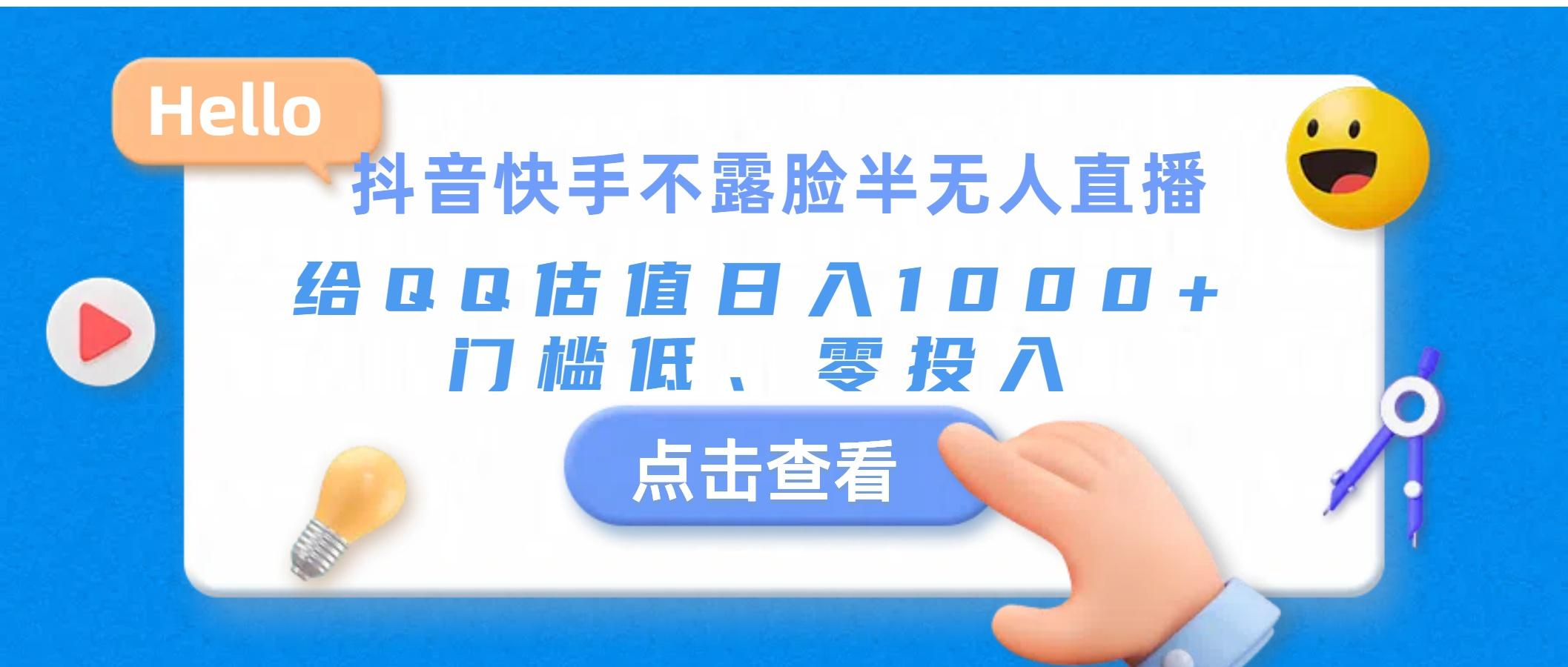 抖音快手不露脸半无人直播，给QQ估值日入1000+，门槛低、零投入-点子口袋网