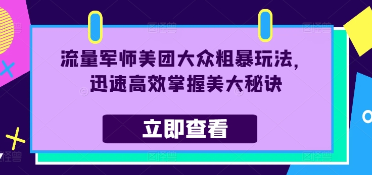 流量军师美团大众粗暴玩法，迅速高效掌握美大秘诀-点子口袋网