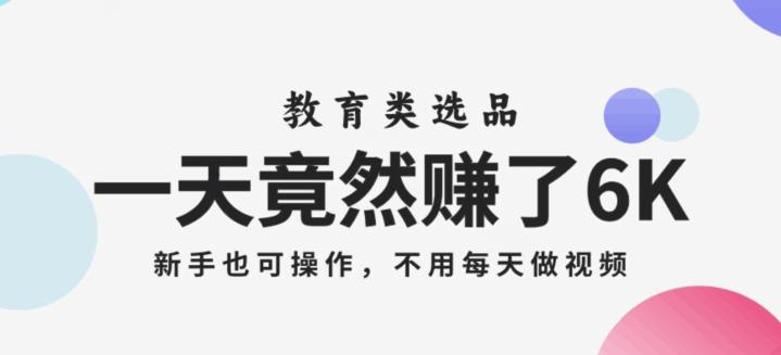 一天竟然赚了6000多，教育类选品，新手也可操作，更不用每天做短视频【揭秘】-点子口袋网