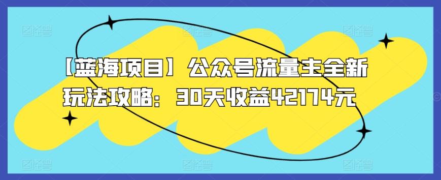 【蓝海项目】公众号流量主全新玩法攻略：30天收益42174元【揭秘】-点子口袋网