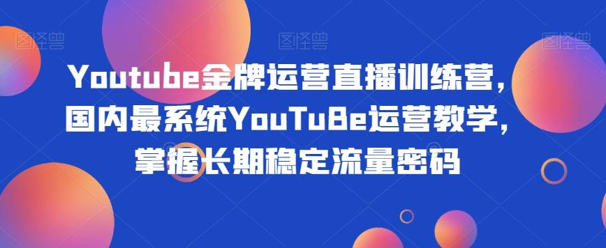Youtube金牌运营直播训练营，国内最系统YouTuBe运营教学，掌握长期稳定流量密码-点子口袋网