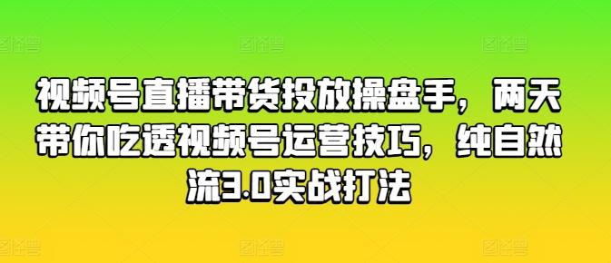 视频号直播带货投放操盘手，两天带你吃透视频号运营技巧，纯自然流3.0实战打法-点子口袋网