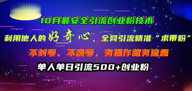 10月最安全引流创业粉技术，利用他人的好奇心全网引流精准“求带粉”不封号、不废号【揭秘】-点子口袋网