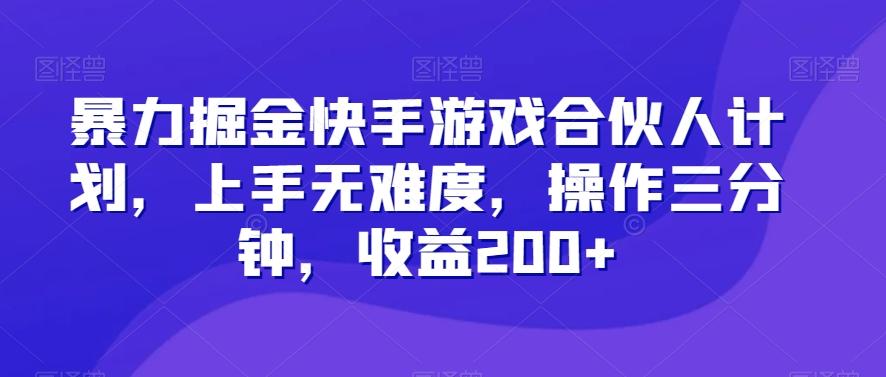 暴力掘金快手游戏合伙人计划，上手无难度，操作三分钟，收益200+-点子口袋网