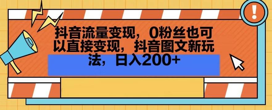 抖音流量变现，0粉丝也可以直接变现，抖音图文新玩法，日入200+【揭秘】-点子口袋网