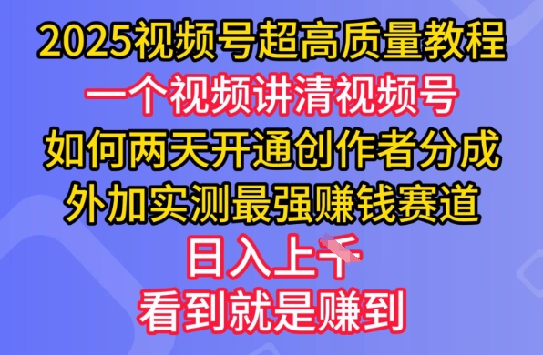 2025视频号超高质量教程，两天开通创作者分成，外加实测最强挣钱赛道，日入多张-点子口袋网