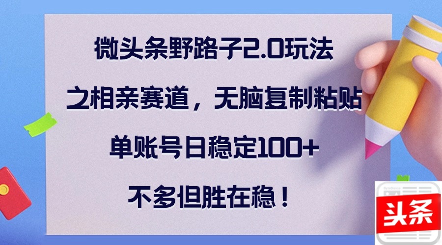 微头条野路子2.0玩法之相亲赛道，无脑复制粘贴，单账号日稳定100+，不...-点子口袋网