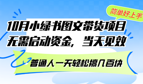 10月份小绿书图文带货项目 无需启动资金 当天见效 普通人一天轻松搞几百块-点子口袋网