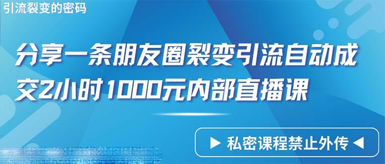 (9850期)仅靠分享一条朋友圈裂变引流自动成交2小时1000内部直播课程-点子口袋网