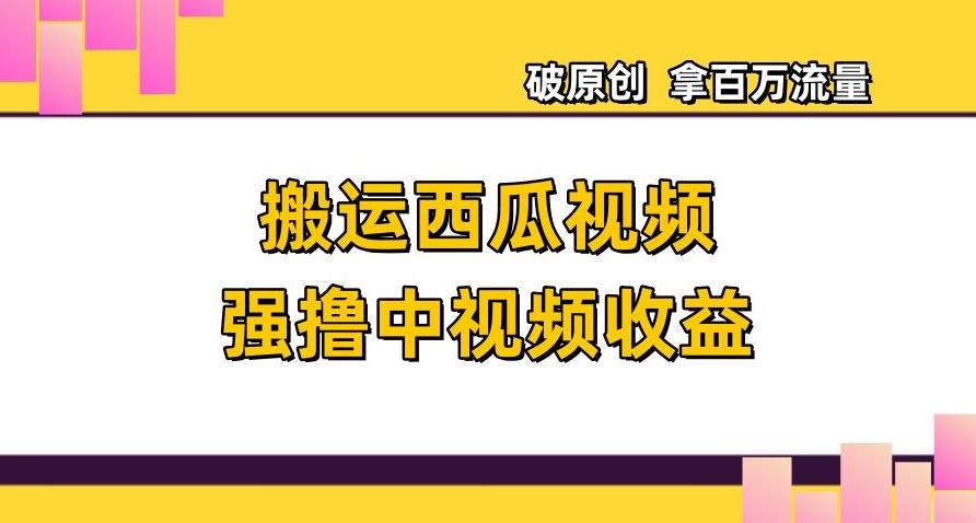 搬运西瓜视频强撸中视频收益，日赚600+破原创，拿百万流量【揭秘】-点子口袋网