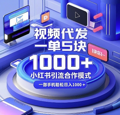 视频代发，一单5块，小红书引流合作模式，一部手机轻松日入多张【揭秘】-点子口袋网