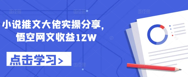小说推文大佬实操分享，悟空网文收益12W-点子口袋网