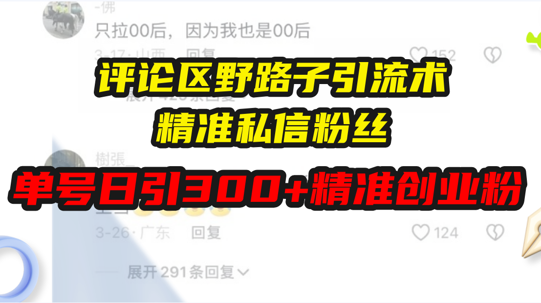 评论区野路子引流术，精准私信粉丝，单号日引流300+精准创业粉-点子口袋网
