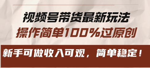 视频号带货最新玩法，操作简单100%过原创，新手可做收入可观，简单稳定！-点子口袋网