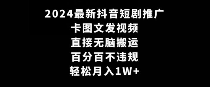 2024最新抖音短剧推广，卡图文发视频，直接无脑搬，百分百不违规，轻松月入1W+【揭秘】-点子口袋网